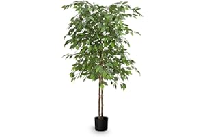 MAIA SHOP Ficus Artificial 150 cm con Tronco Natural, Planta Artificial Realista de Interior, Árbol Decorativo Grande para Hogar, Oficina, Hotel o Eventos