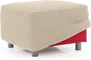 FAVERTI® Funda Puff Súper Elástica | Funda reposapiés Cuadrado 60 a 90 cm de Lado | Modelo NOVELE | Beige | Protector de Calidad de Tejido Jacquard Tacto algodón | Funda Otomana Cuadrada