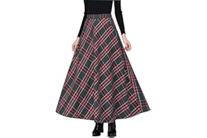 ARTYKEY Jupe Longue Femme Hiver Vintage Élégant Taille Haute Carreaux Taille élastique Maxi Jupe Laine Chaud A-Line Plissée Jupe Casual Party S-3XL