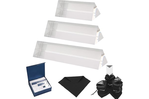 BELLE VOUS Prismes Triangulaires en Cristal K9 (Lot de 3) - Réfracteur Effet Arc-en-Ciel avec Pochette Velours, Chiffon Microfibre & Coffret Cadeau - Verre Transparent pour Enseigner la Physique