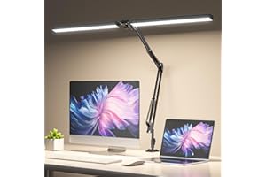 CHICLEW LED Desk Lamp for Home Office, 24W Swing Arm Double-Head Table Lamps, 3 Colors Lighting & Stepless Dimming Architect Reading Desk Light, Adjustable Eye-Caring Clamp Light for Study Work