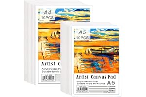 Set de 20 Lienzos para Pintar: HOMURY 100% Algodón Lienzo Para Pintar, Paneles de Lienzos de Arte Preestirado Blanco Para Acrílico, óleo y Medios Húmedos para Principiantes y Profesionales