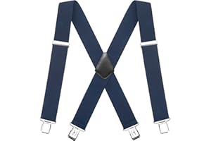 FACATH Męskie szelki w kształcie litery X, 5 cm szerokości 5 cm wytrzymałe szelki do spodni z 4 mocnymi metalowymi klipsami, szelki do smokingu regulowane i elastyczne szelki do spodni męskich i damskich, NIEBIESKI, L