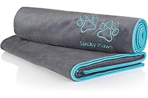Lucky Paws® Serviette Chien Super Absorbante – Serviette pour Chien XL 140x70cm, Microfibre Ultra Douce, Séchage Rapide, Serviettes Artisanales de Qualité pour Chiens (Lot de 2, Gris/Turquoise)