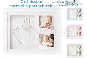 NICKIE Cornice impronte neonato - Kit impronta neonati 4 colorazioni in regalo - Quadretto impronte neonate da parete e da tavolo - Idea regalo per nascita bambino e bambina - Set impronte neonata