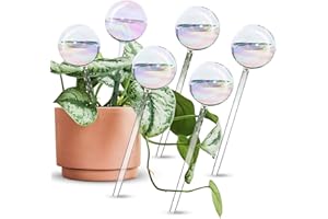 Tomorotec [6 Stück Licht schillernde Regenbogen-Farbverlauf, klares Glas, selbstbewässerndes System, Spikes, Automatische Pflanzenbewässerungsbirnen