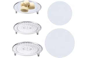TIMJJG Lot de 2 grilles Vapeur en Acier Inoxydable, 2 Chiffons Vapeur, Grille Vapeur Ronde, Grille de Refroidissement, Supports en V Amovibles,pour la Cuisine à Domicile(diamètre 20 cm, 22 cm)