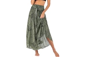 FEOYA Donna Gonna Lunga Elegante Abito a Vita Alta Estate Boemia Capestro Abito Spiaggia 2 in 1 Gonne da Mare