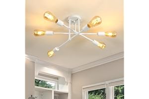 Lumiup Sputnik Ceiling Light, 6-Light Matte White Flush Mount Ceiling Light, Mid-Century Modern Light Fixture for Bedroom, Dining Room, Living Room, Kitchen