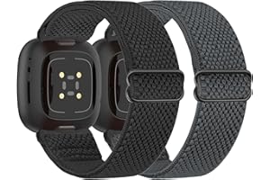 Tiptops 2 Pack Ersatzarmband Kompatibel mit Fitbit Versa 4/Versa 3 Armband/Fitbit Sense 2/Sense Armband für Damen/Herren, Sports Elastisches Verstellbares Nylon Uhrenarmband für Fitbit Versa 4/Sense 2