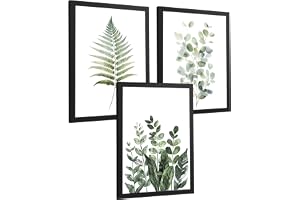 Nacnic Set Med 3 Gröna Botaniska Väggkonsttryck Modern Växtdekor För Vardagsrum Sovrum Kök Badrum A3 Svart Ram