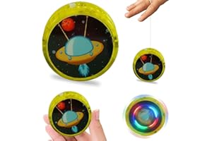 SRV HUB Space Galaxy Yellow Light Up Yoyo, 5.5cm Responsive Yo-Yo for Beginners, High-Speed Plastic Bearing, Includes String & Batteries, Party Favors, Kids & Adults