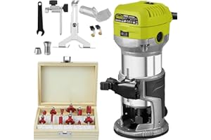 DEWINNER Affleureuse Défonceuse Trimmer Router Fraiseuse Électrique Outil à Bois 710W, 6 Vitesses Variables, 3 fixtures (1/4 Pouce/6mm/8mm), Profession Plastifieuse avec 12 Pcs Fraises & Accessoires