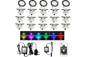 CISLAN RGB Led Decking Lights Waterproof IP67 Ø45MM 12V - Led Plinth Light Kits for Terrace Patio Path Wall Garden Decoration, 20 Packs