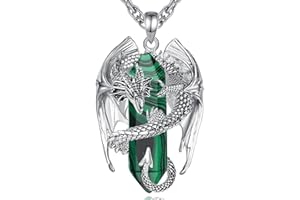 INFUSEU Crystal Dragon Necklace, Nordic Dragon Wrapped Cylinder Gemstone Crystal Pendant Hexagonal Healing Crystal Pendant Gothic Natural Crystal Jewelry Gift for Men Women