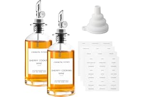 Dokeno 2 Pack Aceitera y Vinagrera, Botella Cristal de Aceite de Oliva Recipiente Aceite, Botellas de Vinagre y Aceitera con Pico Vertedor, Aceitera Antigoteo con Etiquetas y Embudo (350 ml, Plata)