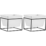 Amazon Basics Pflanztopf für den Tisch, quadratisch, Weiß / Schwarz, 2 Stück