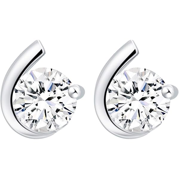 Amor 925er Sterling Silber Ohrstecker Damen – Rund, Glänzend, 4 Mm Mit Weißen Zirkonia