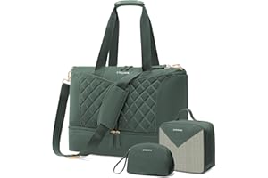 ETRONIK Weekender Damen, Sporttasche Damen Reisetasche Damen, Travel Duffle Bag Tasche für Krankenhaus Handgepäck mit Schuhfach, Gym Bag 3er Set Grün