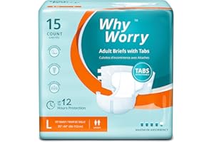 WHYWORRY Couches Adultes pour Incontinence Grave, Changes Complets pour Homme et Femme, Culotte Absorbante Jetables pour Fuite Urinaire, Contrôle des Odeurs, Unisexe, Taille L, 15 Unités