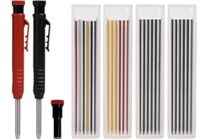 FUNNYTEK Juego de 6 lápices mecánicos de carpintero de 2,8 mm con 26 recambios, resistente para construcción, arquitecto y carpintería