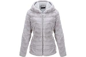 BELLIVERA Chaqueta de lana de piel artificial para mujeres, chaqueta de lana corta con capucha de moda en primavera e invierno