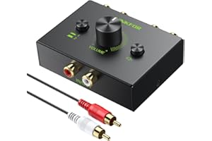 LiNKFOR Commutatore Audio Bidirezionale a Volume Controllato L/R Switch 2(1)-In-1(2)-Out Con Cavo 1,5m - Stereo R/L per Ampli Cuffie PC Casse Phono