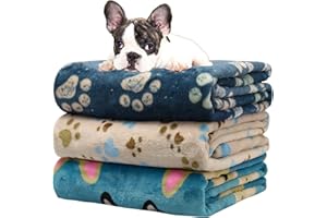 Rezutan Dog Blankets Washable, Puppy Blankets, Dog Blankets, Flannel Throws for Dog Cat, kitten blanket, Fleece Dog Blanket for Sofa, Bed, Car Seat, 3 Pack, Navy+Blue+Brown, 50x60cm