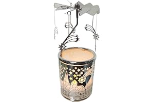 Kingnero Carousel Candle Rotating Rotary Candle Holder Spinning Tea Light Candlestick for Christmas (Meteor)