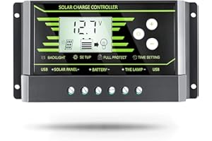 PowMr 30A Solar Charge Controller - Solar Regulator 12V/24V PWM Charge Controller Dual USB Adjustable Paremeter Backlight LCD Display and Timer Setting ON/Off Hours(Z30A)