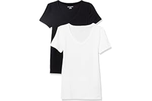 Amazon Essentials Damen Kurzärmeliges T-Shirt mit V-Ausschnitt, Schmale Passform, 2er-Pack
