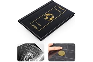 VFANDV Álbum de Monedas, 340 Bolsillos Álbum de Colección de Monedas 4.5 x 4.5cm/3.5 x 3.5cm, Estuche de Colección de Monedas de Cuero para Papel, Dinero, Billetes