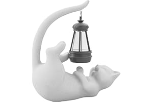 ‎MIKILOV mikilov Katze Harz Statue mit Solar Laterne (Liegend)- Outdoor Laternen&Indoor Statue Dekorationen für Garten,Hof,Veranda,Haus,Balkon