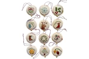 PIPIHOME Christmas Embroidery Kit, 12PCS Hand Embroidered Christmas Tree Ornament Sewing Kit, DIY Christmas Decoration Cross Stitch Kits for Adults and Beginners, Gifts for Women Mom