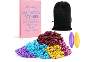 Wukong Hämatit Magnetsteine Bunt – 300 g (ca. 500 Stück) mit 4 ovalen Magnetsteinen – Anti-Stress-Magnete für Erwachsene, kreatives Fidget-Spielzeug gegen Stress & ADHS