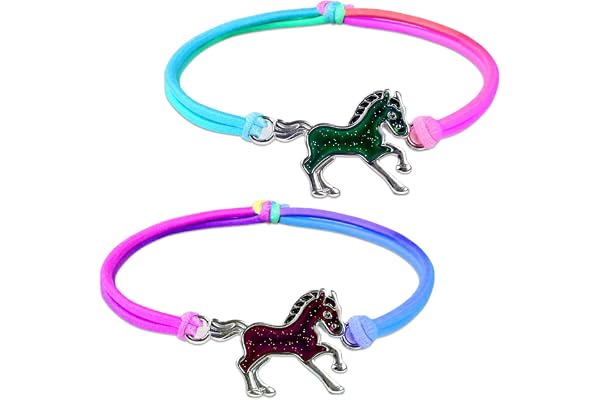 flintronic Bracelets d'humeur Pour Enfants, Bracelet d'ambiance Change de Couleur pour Fille avec pendentif cheval, Bracelet de Cheval de Couleur Arc-en-ciel, pour Cadeau Anniversaire de Fête
