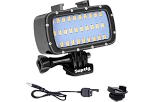 Suptig Lampe vidéo étanche à 30 LED Compatible avec Gopro Hero 13 Hero 12 Heor 11 Hero 10 Hero 9 Hero 8 Hero 7 Hero 5 Hero 6 Hero 4 et appareils Photo Reflex Canon Nikon Sony Olympus Étanche 55 m