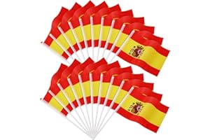 JUNEBRUSHS Spanien Flagge, 20 Stück Spanisch Flagge 14 x 21 cm Spanische Deko Kleine Handflaggen 2024 Tischflaggen Dekorationen