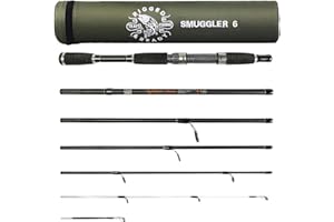 RIGGED & READY TRAVEL FISHING Rigged and Ready Smuggler Series Travel Fishing Rods. 6 Portable, Super Compact Spin, Bass, Carp, lure, Rod Reel Combination and 5 poles + Case. 2 or 4 tips for Freshwater and Saltwater fishing