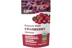 LOOV Organic Wild Cranberry Powder, 100% Whole Organic Cranberry Fruit, Freeze Dried and Wild Nordic Powdered Unsweetened Cranberries, 171 g, 35-Day Supply, No Added Sugar