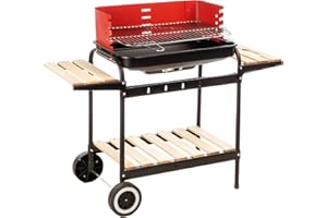 Arsard Barbecue Rettangolare A Carbone Multifunzione Con Struttura In Acciaio E Ripiani In Legno Per Giardino, Terrazzo E Balcone