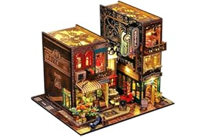 CRIOLPO Casa de Muñecas en Miniatura, Kit de Casa de Muñecas de Madera Kits de Modelos de Decoración, Kit de Book Nook DIY 3D para Adultos Niños Cumpleaños Regalos(Esquina de la Calle)