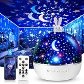 Veilleuse Bébé Projecteur Ciel Etoile,15 Films Bluetooth Musicale Veilleuse Enfant,360° Rotation Telecommandé Decoration Cham