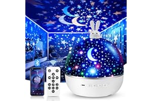 One Fire Lampara Proyector Estrellas Bebe, 15 Temas Luz Nocturna Infantil con Control Remoto, Música Proyector Bebes Luces y Musica, 360° Rotación Proyector Infantil Temporizador Regalos para Bebes