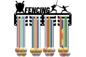 CREATCABIN Porte-MédailD'Escrime Présentoir de Sport en Métal Suspendu Prix Fer Petit Support Décor pour Mur Maison Course Course à Pied Natation Football Médaillé de Football Noir 11.4 x 5.1 Pouce