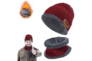 DONGSZQ 2 in 1 Winter Beanie Hut, Schal, Winter Warm Mütze und Loop Schal Set, Beanie Mütze und Loop Schlauchschal, Doppelschichtiger Plüschfutterhut und Halswärmer für Herren und Damen