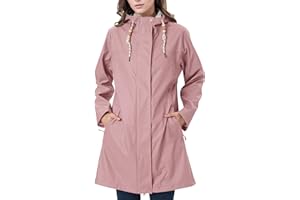 EnduaReve Regenmantel Damen Übergangsjacke PU Wasserdicht Frauen Regenjacke Lang Parka Regenparka mit Kapuze Outdoor