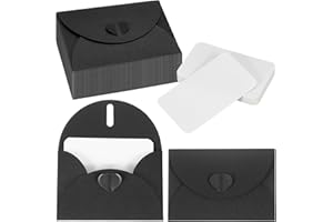 PATIKIL 25 Set Mini Envelopes with Heart Clasp, 4.1x3 Blank Note Cards with Envelopes for Gift Wedding Invitation Graduation Holiday Thanksgiving Day Christmas, Black