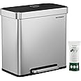 SONGMICS Kitchen Bin, 2 x 30L Stainless Steel Pedal Rubbish Bin with 15 Trash Bags, Recycling and Waste, with Plastic Inner Buckets, Lid, Soft Closure, 58 x 31.5 x 59 cm, Silver LTB202E01