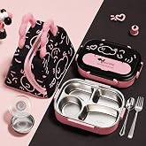 Valkyrie 316 Paslanmaz &Ccedil;elik Lunch Box Termal Taşıma &Ccedil;antalı 4 B&ouml;lmeli Sızdırmaz Beslenme Kabı BPA İ&ccedil;ermez &Ccedil;atal Kaşık Hediye